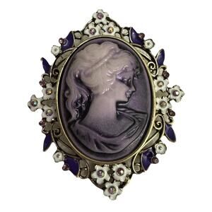 NWT Romantic Cameo Women Purple Resin And Crystal Brooch Wedding Jewelry Gift